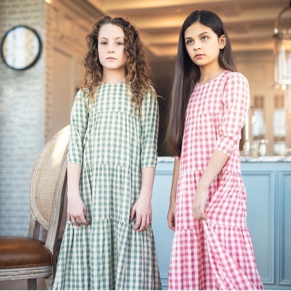 Delicat New York Short Sleeve Gingham Long Robe Dress Slaye/White-Size 7 - Picture 1 of 10